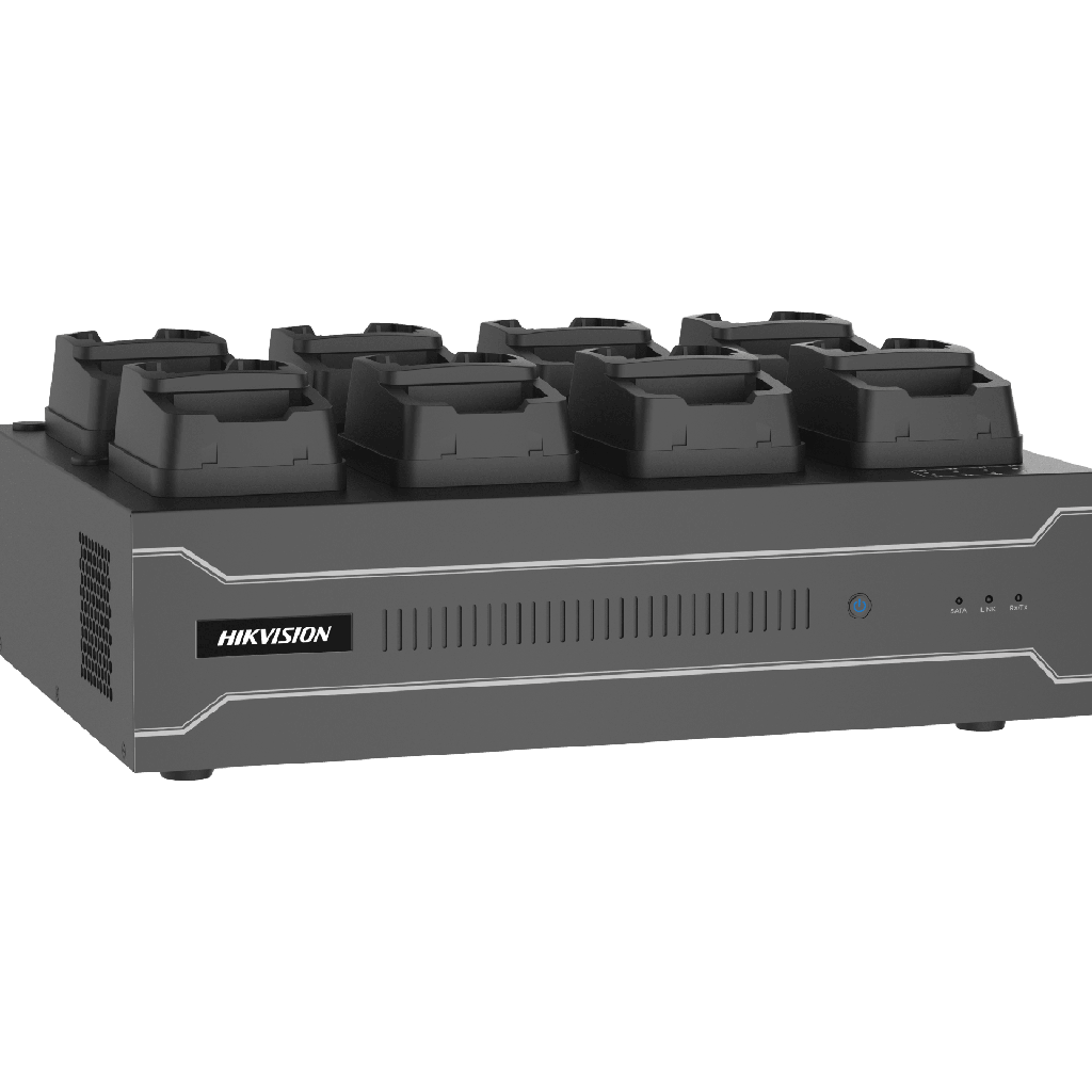 [DSMDS001/2T/8(B)(MCW409)] Dock Station de Escritorio con 8 Estaciones de Carga para Body Cams / Doble Interfaz de Red / 4 Bahías de HDD / Carga y Respaldo Automático / Prevención de Pérdida de Datos / Cobertura Cíclica / Reproducción d