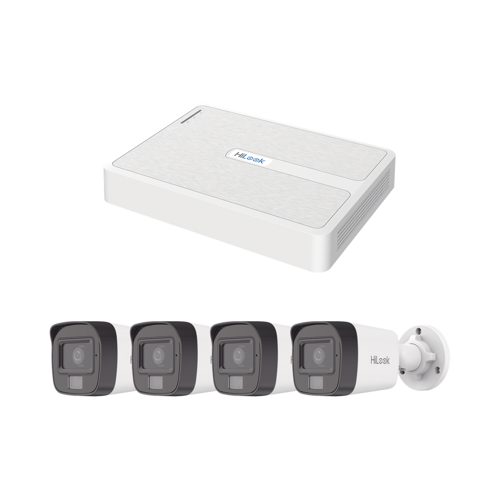 Kit IP 2 Megapixel / NVR de 8 Canales con 8 Puertos PoE / 4 Cámaras IP Bala Dual light para Exterior / Micrófono Integrado