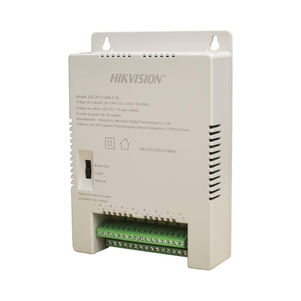 [DS-2FA1208-C16/K] Fuente de Poder Regulada 12 Vcc / 13.5 Vcc / 15 Vcc para 16 Cámaras / 16 Amp (1 Amp por Salida) / Voltaje de Entrada 90 - 130 VCA / Soporta 4K / Modo para Largas Distancias