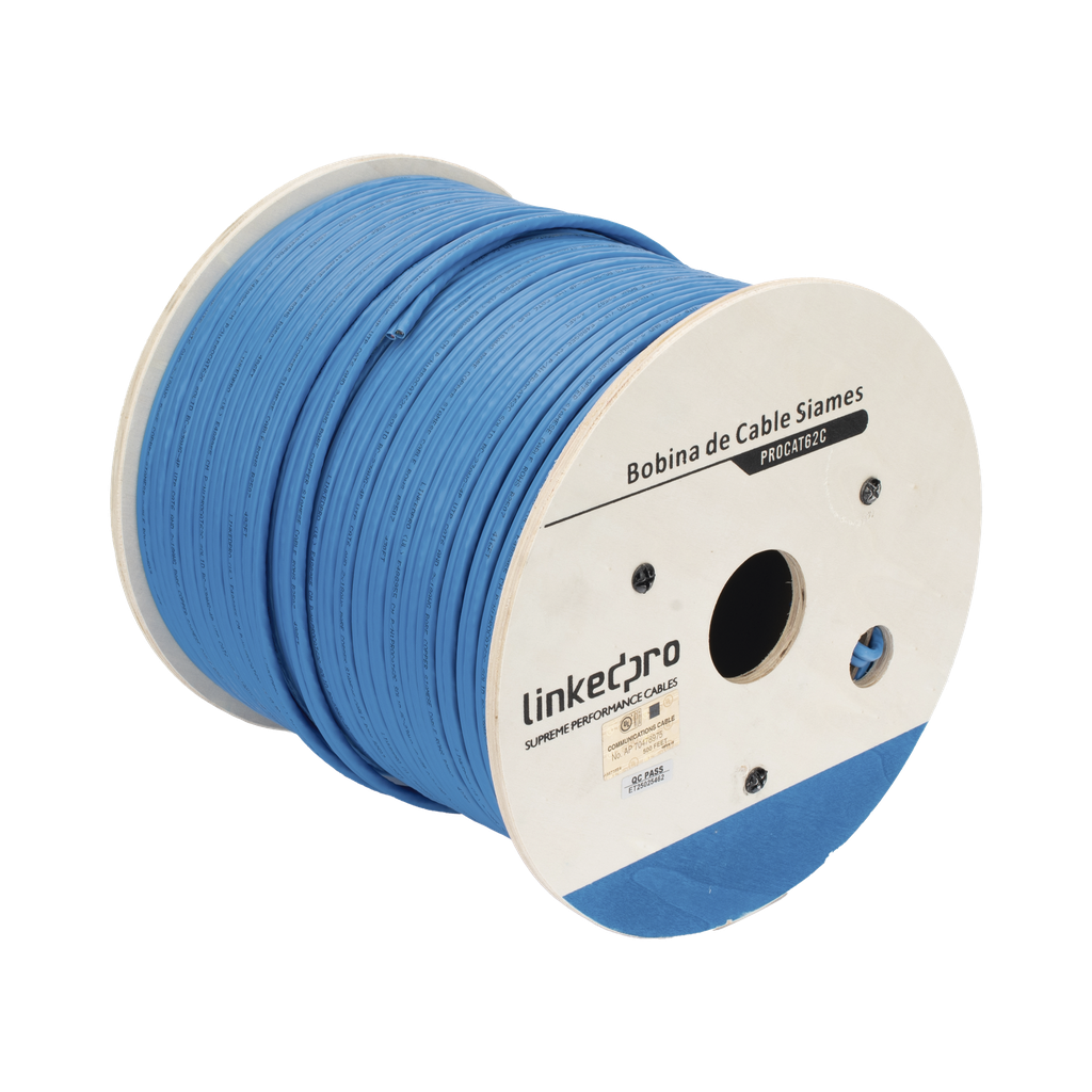 Bobina de Cable Siamés Cat6 UTP 100% Cobre + 2 Cables Gruesos (18 AWG) para Alimentar Cámaras Más Lejos / 152m / Instalación en Exterior / Uso Industrial para Climas Extremos