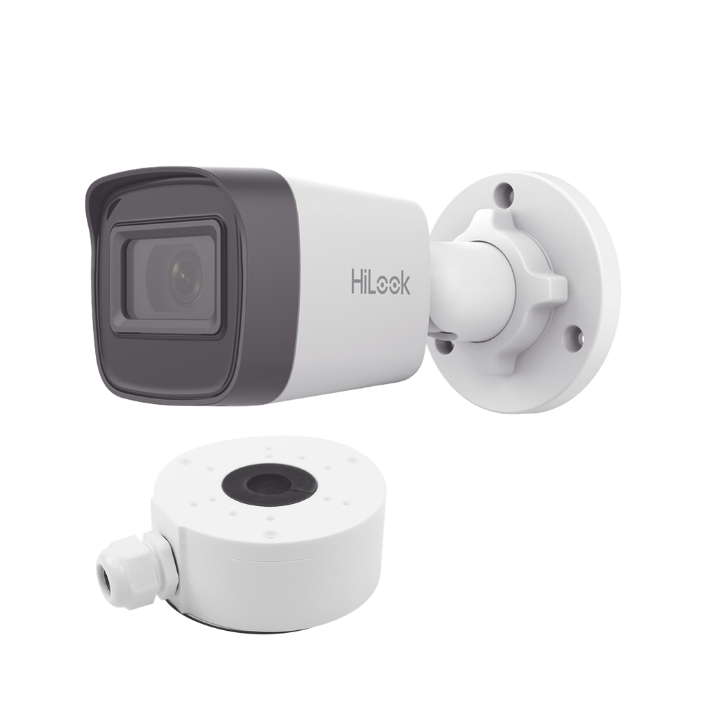 HiLook Series / Bala IP 4 Megapixel / 20 mts IR / Exterior IP67 / PoE / dWDR / Lente 2.8 mm + Caja de conexión DS-1280ZJ-XS