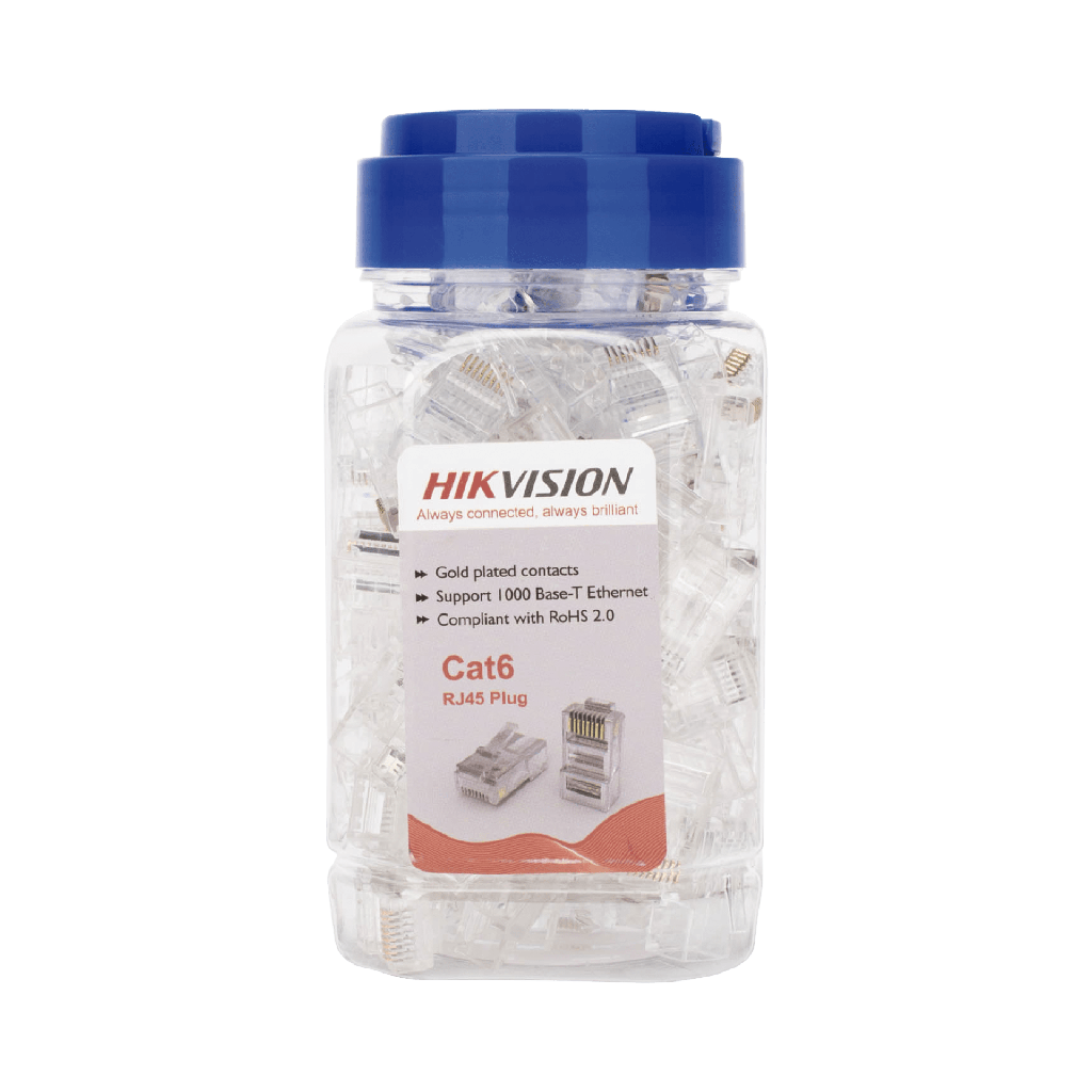 Bote con 100 Piezas de Plug Modular RJ45 / Cat 6 / Chapado en Oro a 15 Micras / Sin Blindaje / Facil Instalación / Uso Interior / Soporta Norma TIA-568B / Cumple con RoHS 2.0