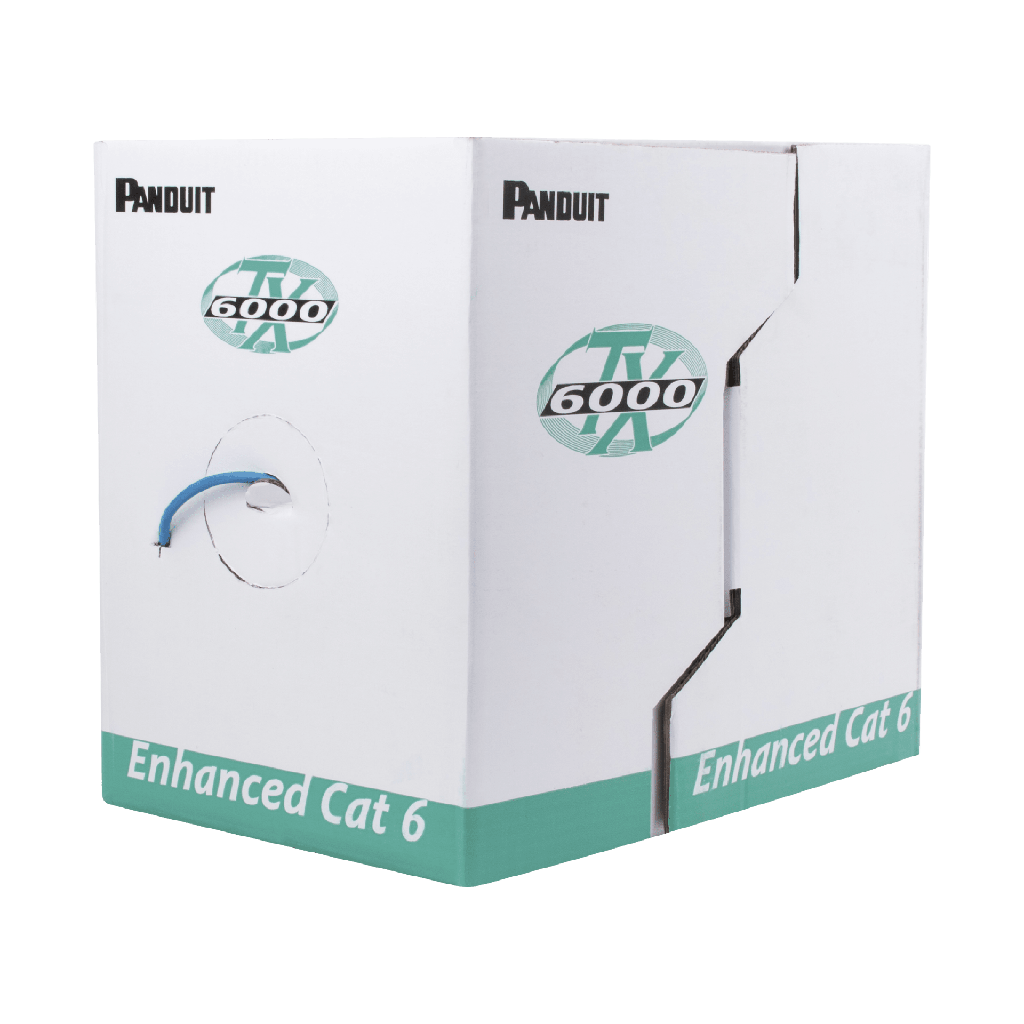 Bobina de Cable UTP 305 m. de Cobre, TX6000? PanNet, Reelex, Azul, Categoría 6 Mejorado (23 AWG), LSZH (Bajo Humo, Cero Halógenos), de 4 pares