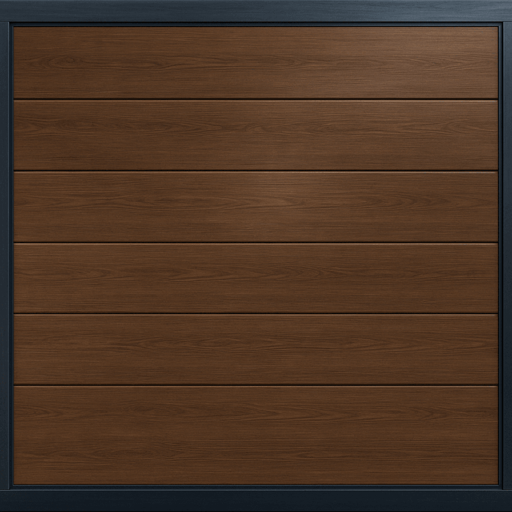 [APDOOR-208B] Puerta de Garage de Alta Calidad / Linea Central / Imitacion madera / oscura / 20x8 pies / AISLADA / Estilo Americana.