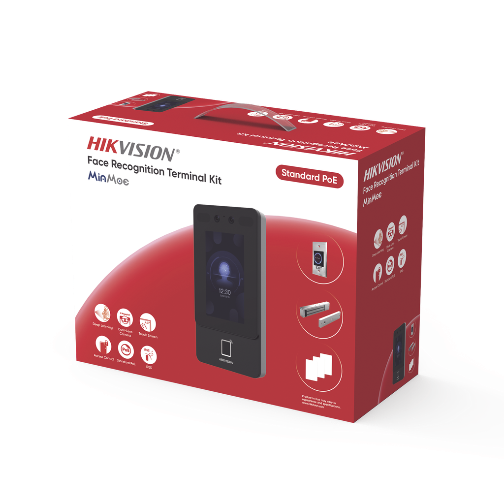 [DS-KAS342] Kit Terminal Reconocimiento Facial DS-KAS342 / 1500 Rostros + 3000 Huellas + 3000 Tarjetas / Pantalla Táctil 4.3 / 2MP Wide Angle / PoE + Alimentación Cerradura / IP65 / Wi-Fi + Audio Bidireccional / Reconocimiento con Mascarilla