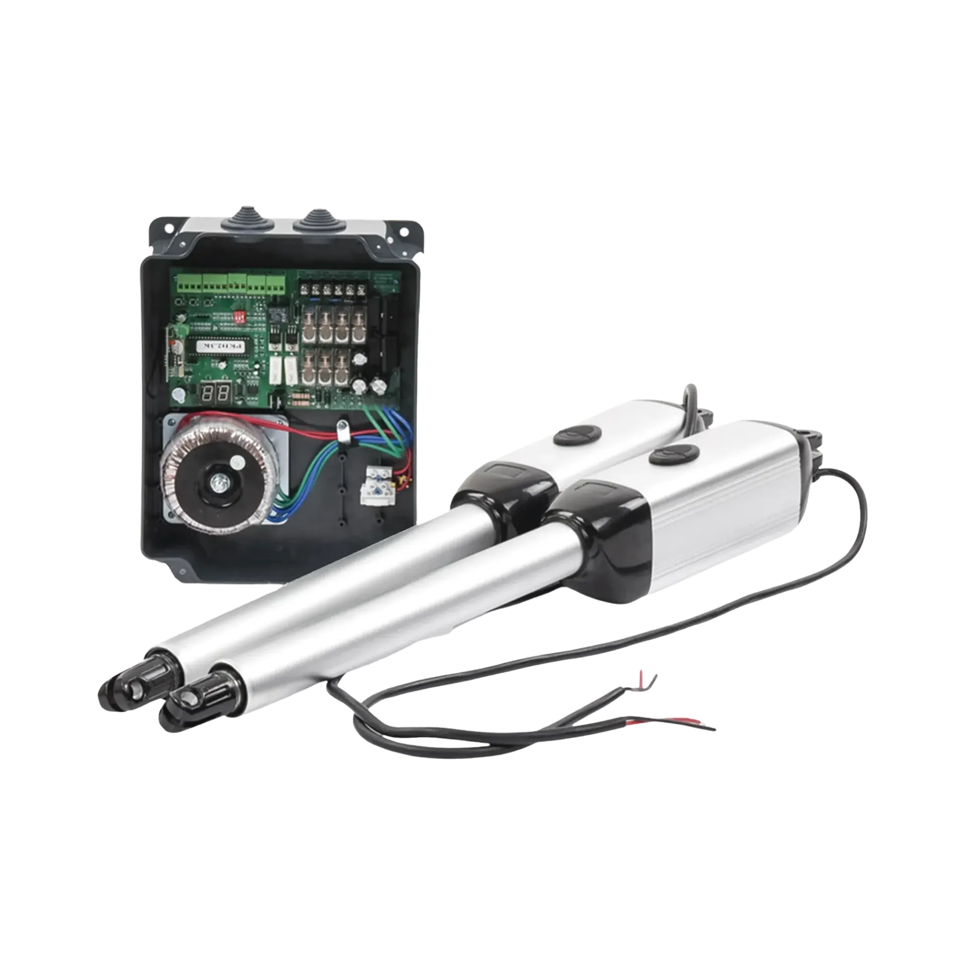 Kit de brazos para automatizar portones vehiculares abatibles de 2 hojas/ 3 Mts / 300 Kg / Uso solo residencial / Compatible con respaldo de energía