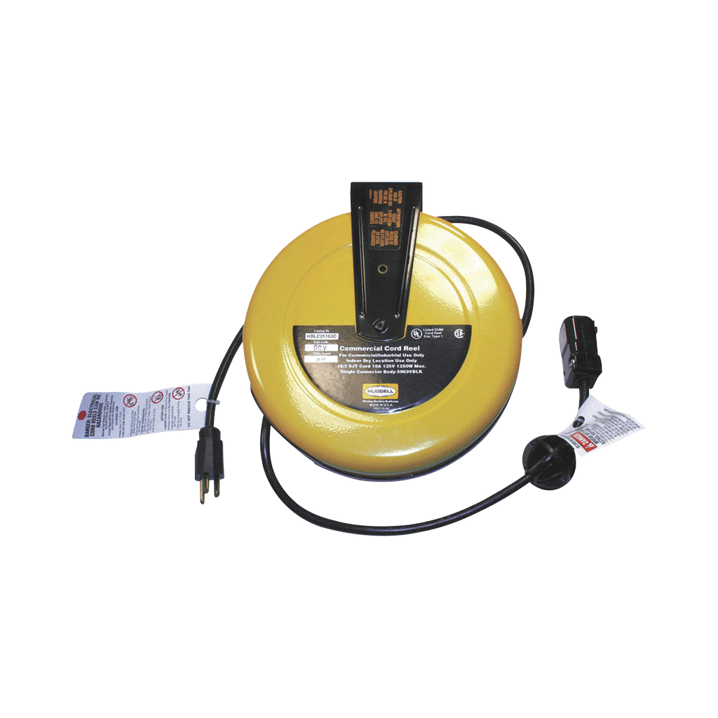Carrete de Cable comercial (16/3 rudo), para 125 V CA, 10 A, 7.6 m de longitud con conector HBL5969VBLK.