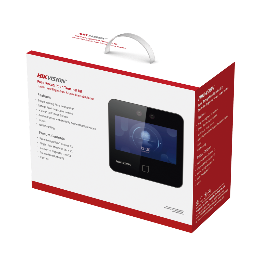 Kit de Control de AccesoTODO INCLUIDO con Lector de Rostros, QRs y Tarjetas / 1,500 rostros / Compatible con App HIKConnect /Incluye Electroimán  Botón de Salida y Montajes Z y L para imán / HIK-IA