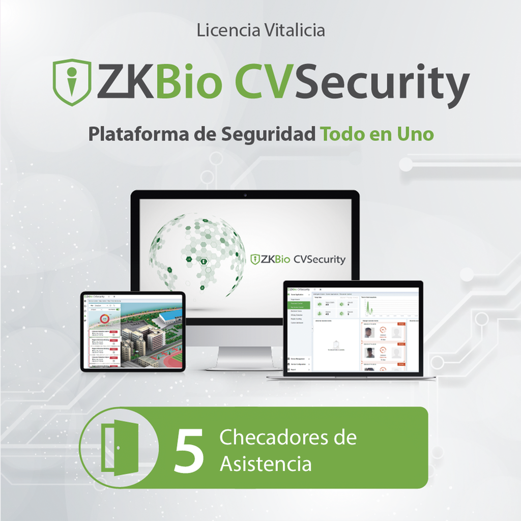 [ZKCVTAP5] Licencia para ZKBio CVsecurity permite gestionar hasta 5 dispositivos para tiempo y asistencia