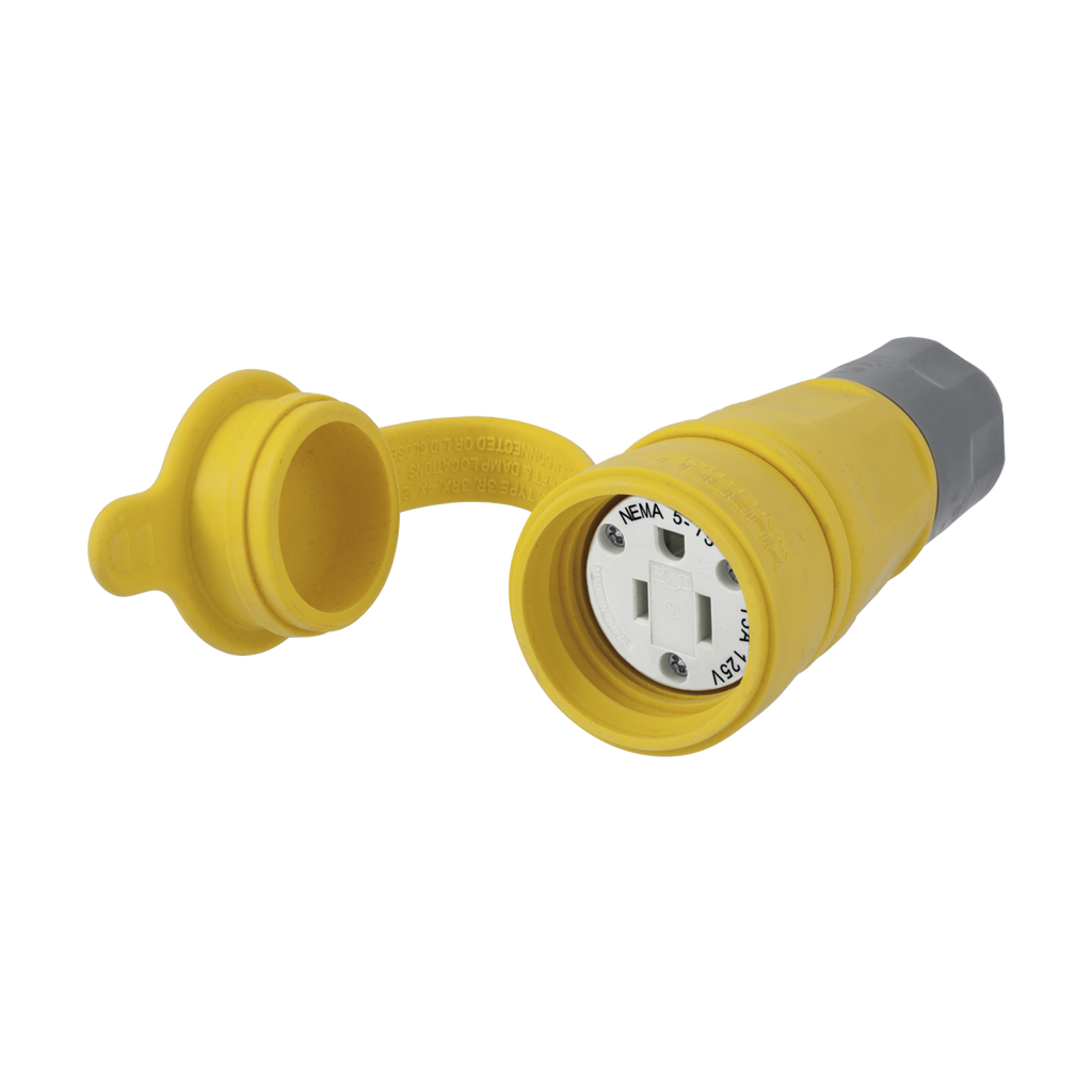 [HUB-HBL-15W-47A] Conector Hermético / 15 A 125 V CA / 2 Polos 3 Hilos/ NEMA 5-15 R/ Color Amarillo.