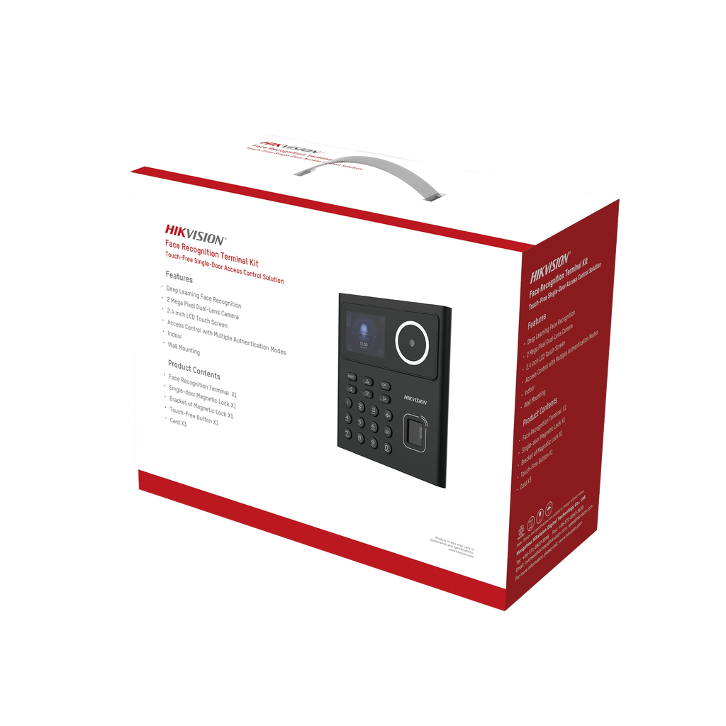 Kit WiFi de Control de AccesoLite TODO INCLUIDO con Lector de Rostros, Tarjetas y Huellas / 500 Rostros / Compatible con App HIKConnect / Incluye Electroimán  Botón de Salida y Montajes Z y L para imán / HIK-IA