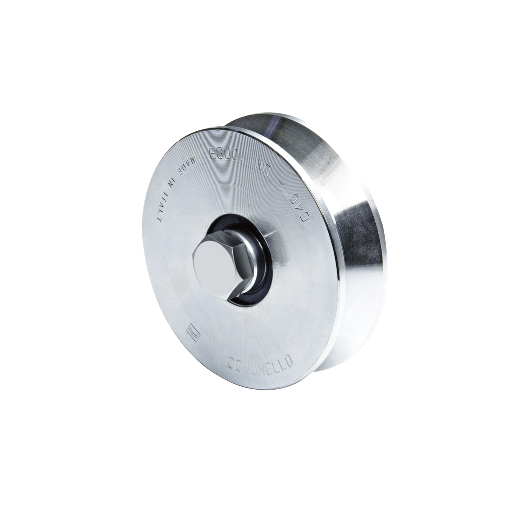 [1150-2050-001] Rueda de 12 cm SIN Soporte Para Puertas Corredizas de Hasta 450 Kg / Canal Tipo V