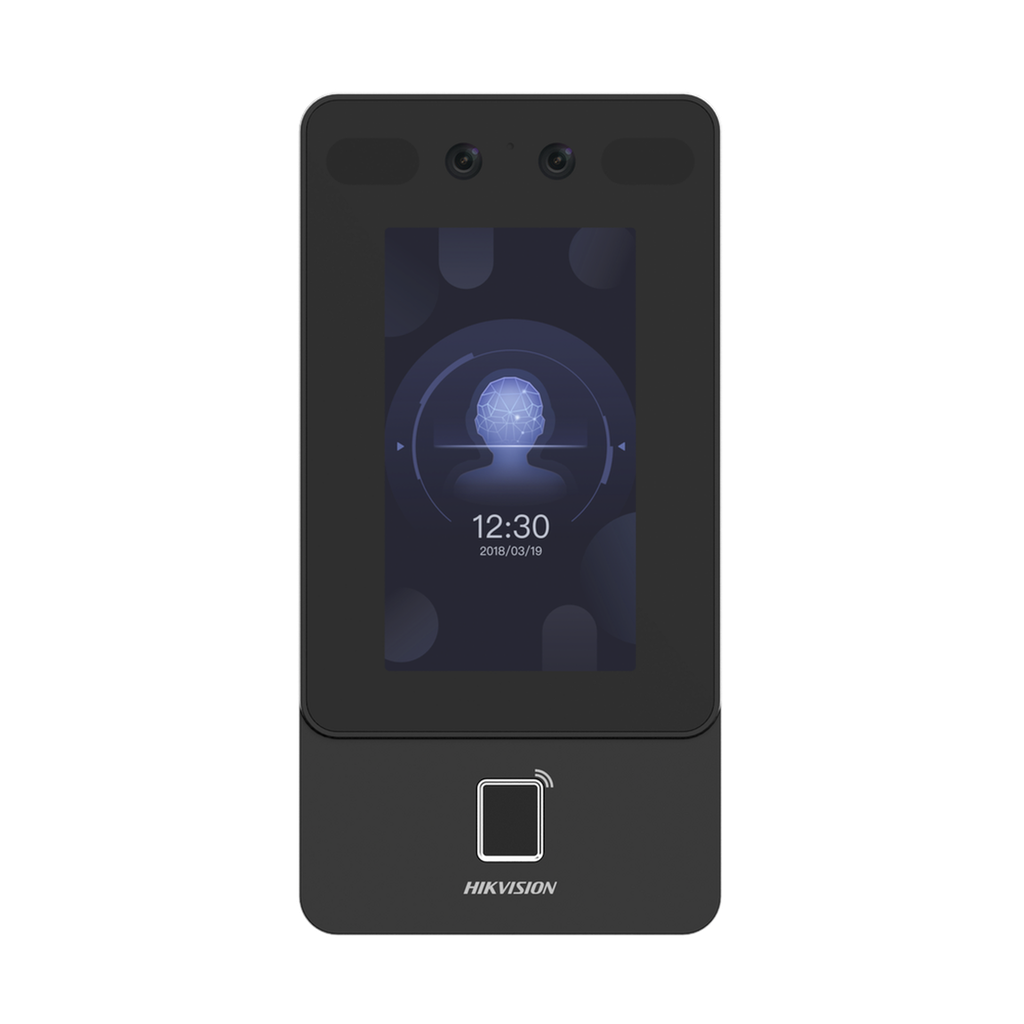 Terminal Min Moe PoE & WiFi de Reconocimiento Facial y Huella con Lector PROX EM / Exterior IP65  / Hasta 1.5 mts en Lectura de Rostro / Soporta P2P / 1,500 Rostros / 3,000 Huellas / Salida 12 Vcd para Chapa / PoE / SIP Estandar / HIK-IA