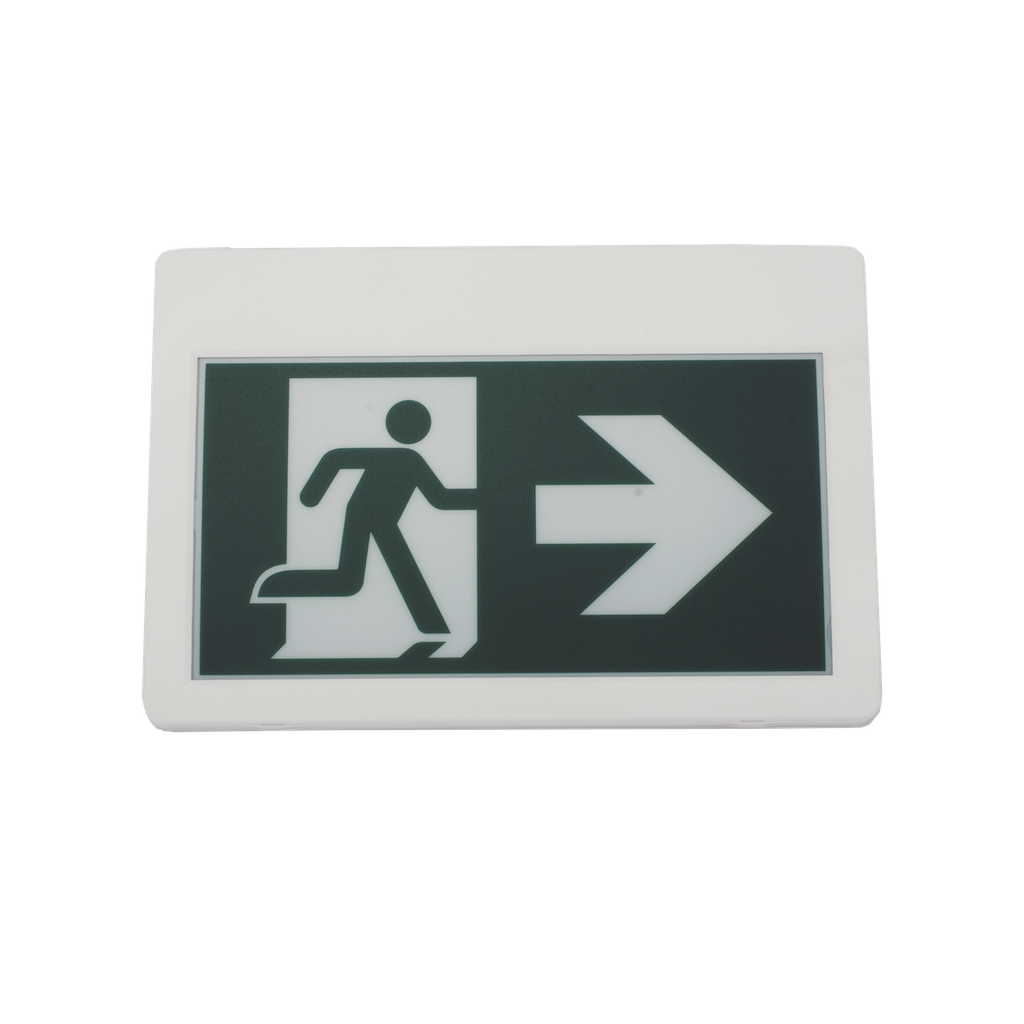 [SF800MW] Letrero LED de Señalización de salida Hombre Corriendo/ Alto brillo / Uso en pared, lateral o techo / Batería de Respaldo Incluida con hasta 120 minutos de duracion