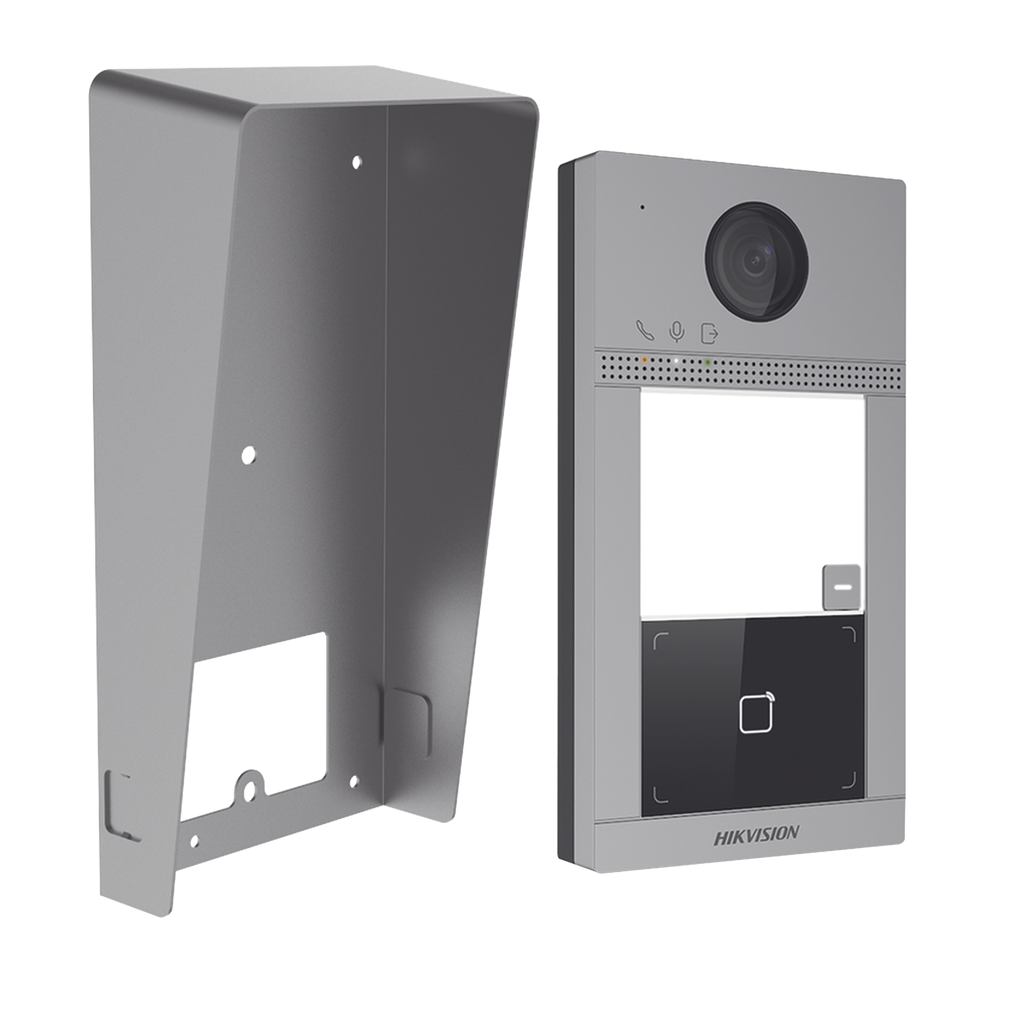 [DS-KV8113-WME1(C)/IK] Kit Videoportero + Carcasa protectora IP 2 Megapixel / Llamada y Apertura Remota desde App Hik-Connect / PoE / Exterior IP65 + Antivandalico IK08 / 1 Departamento / Apertura con Tarjeta / Soporta 2 Puertas y hasta 6 Monitores