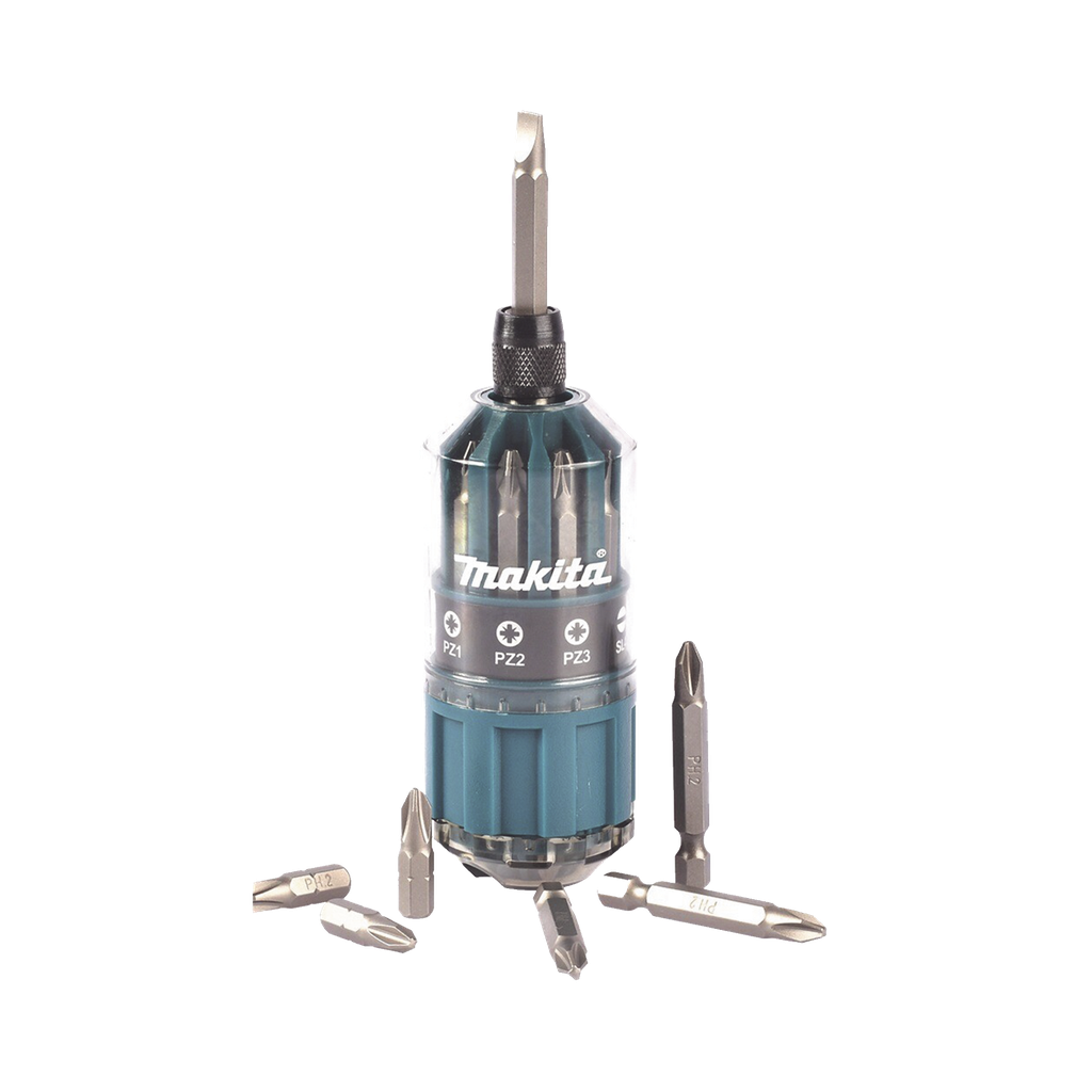 [B43000] Desarmador Makita Con 18 Puntas intercambiables Tipo: Ph 2, Pz 1, Pz 2, Pz 3, SI 4, SI 5, SI 6.