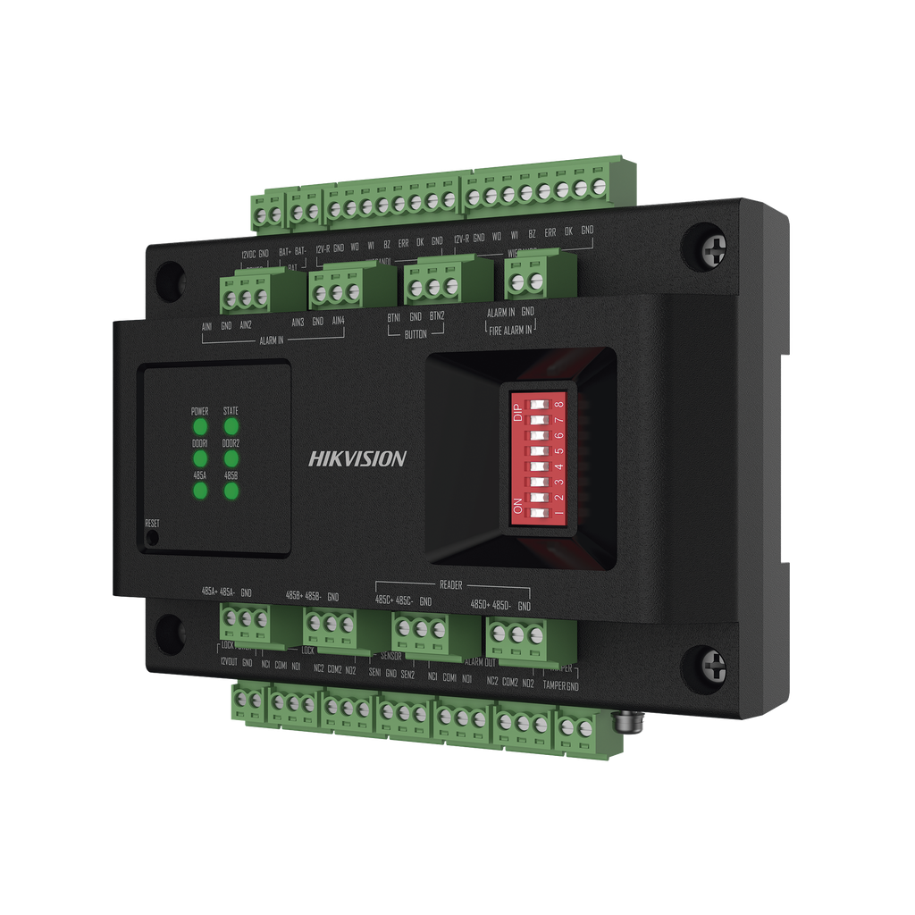Expansor de 2 Puertas para Paneles de Control de AccesoDS-K27 Series / Comunicación RS-485 / 4 Entradas y 2 Salidas Auxiliares
