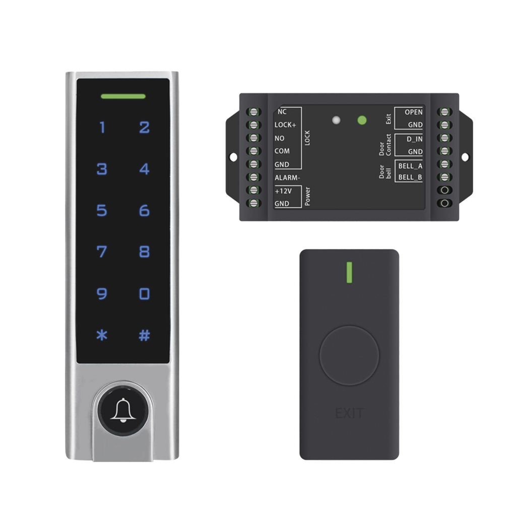 [ACCESSK8] Mini Controlador de Acceso con Teclado Inalámbrico / Cuenta con Botón de Salida Inalámbrico / Soporta Tarjeta y Contraseña / Cuenta con Botón de Timbre