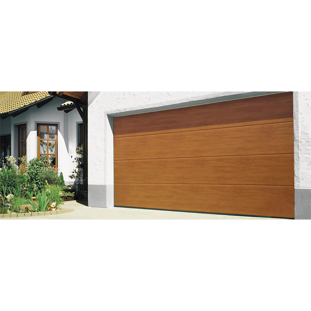 [GARAGE-167-W] Puerta de Garage D/ Alta calidad / 16x7 pies / AISLADA / Estilo Americana / Imitacion Madera / Golden Oak / Linea Central .