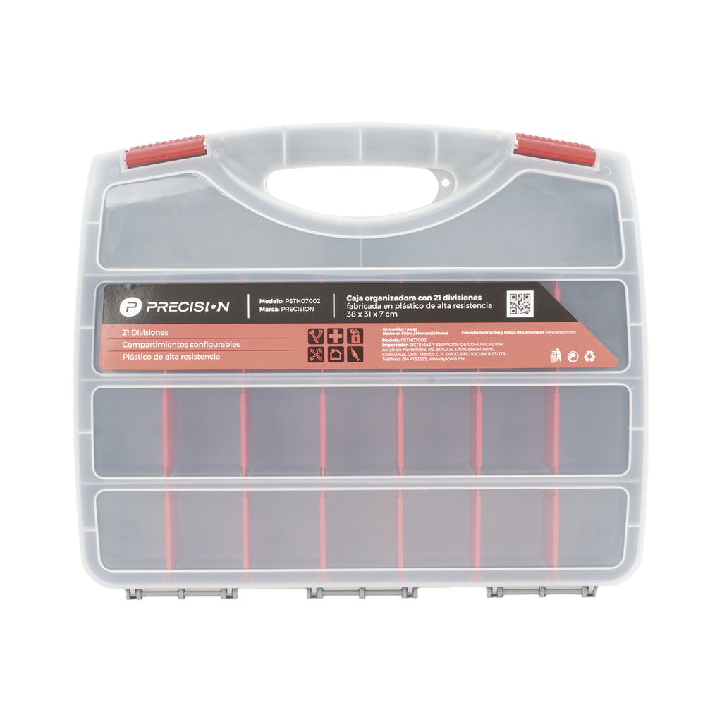 [PST-H07-002] Caja Organizadora con 21 Divisiones Fabricada en Plástico de Alta Resistencia de 38x31x7 cm.