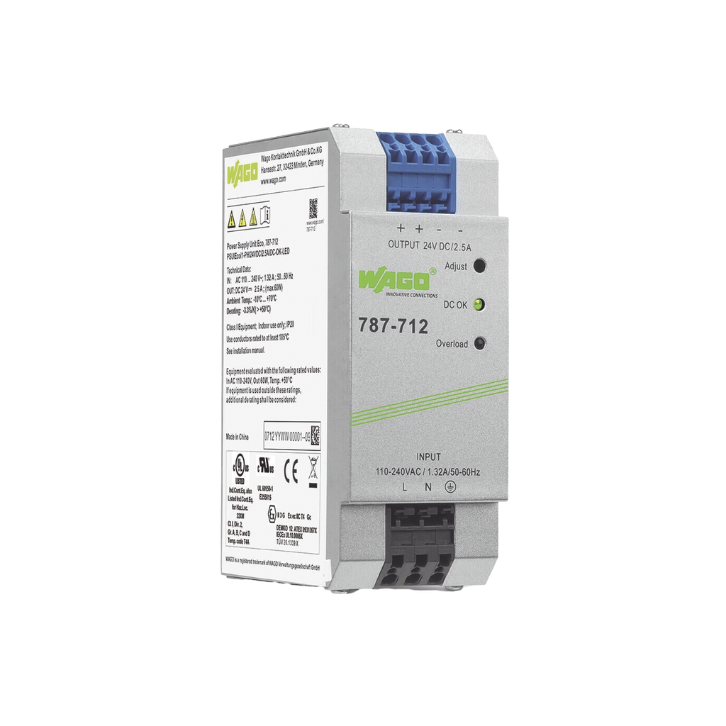 [787-712] Fuente de alimentación; ECO; monofásico; Tensión de salida 24V DC; Corriente de salida 2,5A; DC-OK LED; 4,00 mm²