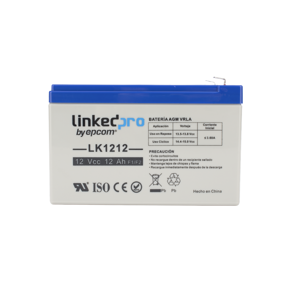 [LK1212] Batería 12 V / 12 Ah / UL / Tecnología AGM / Vida útil promedio de 5 años / Uso en equipo electrónico / Intrusión / Incendio/ Control de Acceso/ Video Vigilancia / Terminales F1 ( Incluye adaptador F2 )