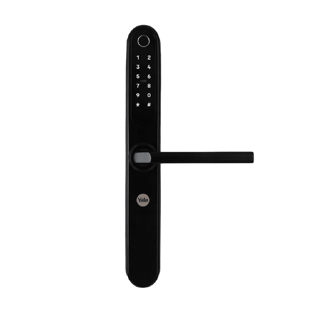 Cerradura Eléctrica Digital Yale YSD100 / Mecanismo 2885 Negro / HUB Yale Connect / 100 Códigos y Huellas / 3 Tarjetas Proximidad / Compatible Alexa y Google / Para Perfiles Aluminio 1