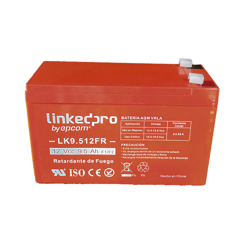 [LK9.512FR] Batería 12 V / 9.5 Ah / UL / Tecnología AGM-VRLA / Vida útil promedio de 5 años / Retardante a la Flama /  Uso en equipo electrónico, Alarmas de Intrusión / Incendio/ Control de Acceso/ Video Vigilancia / Termina