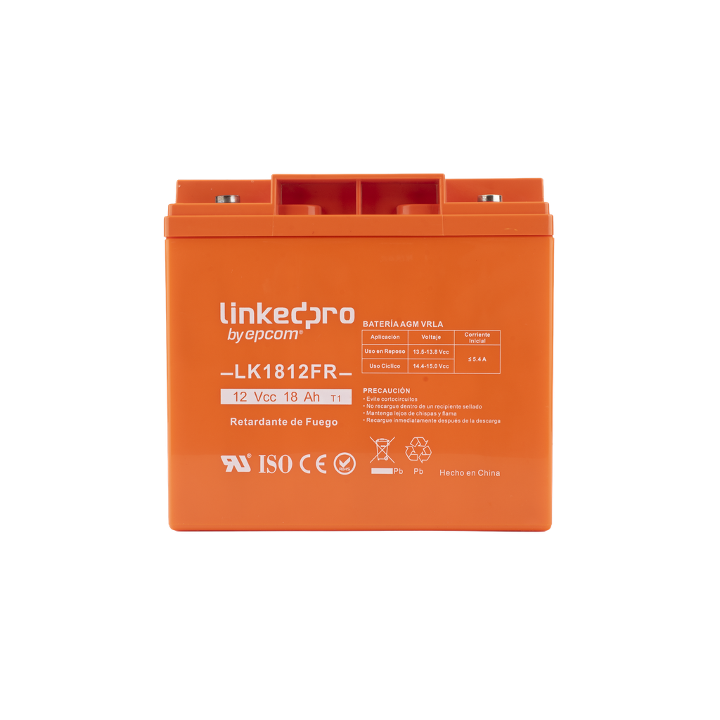 [LK1812FR] Batería 12 V / 18 Ah / UL / Tecnología AGM / Vida útil promedio de 5 años / Retardante a la Flama / Para uso en equipo electrónico, Alarmas de Intrusión / Incendio/ Control de Acceso/ Video Vigilancia / TermInale