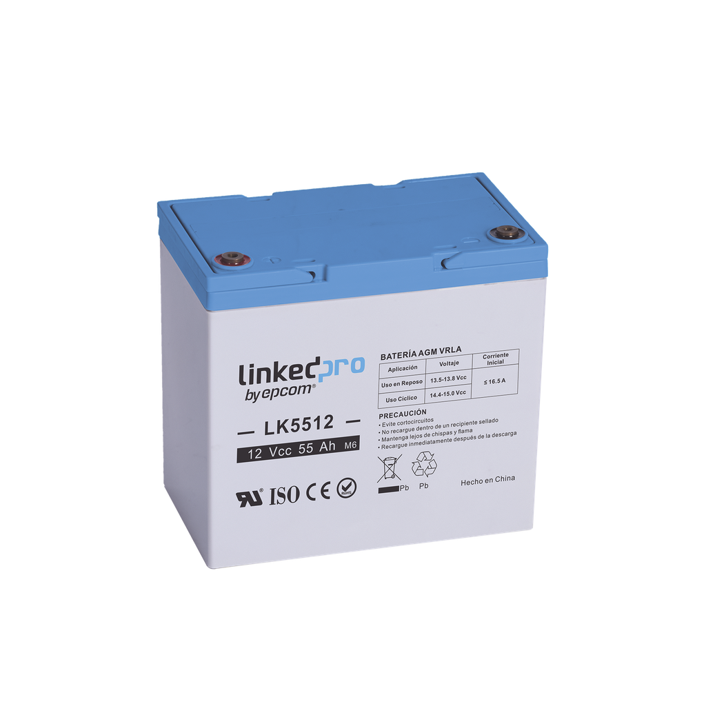 [LK5512] Batería 12 V / 55 Ah / UL / Tecnología AGM / Vida útil promedio de 5 años / Para uso en equipo electrónico, Alarmas de Intrusión / Incendio/ Control de Acceso/ Video Vigilancia / T2