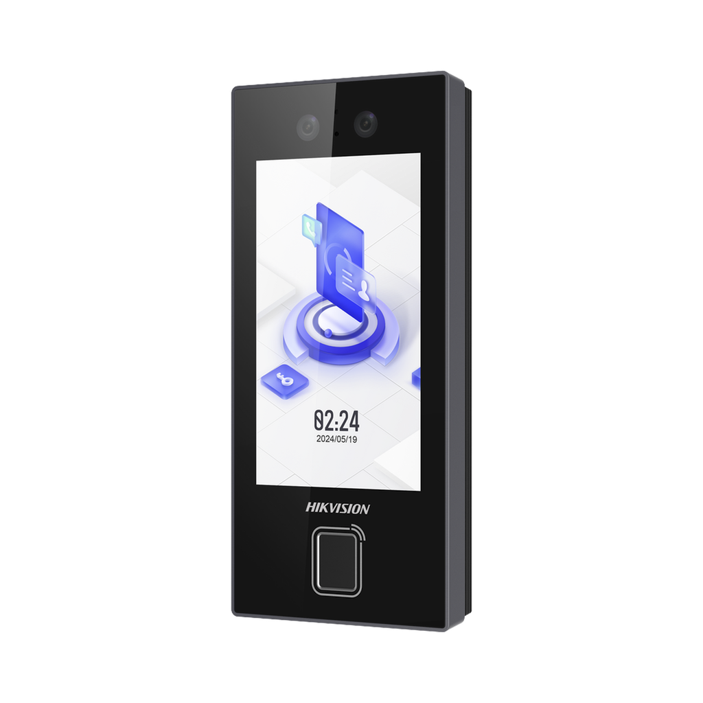 Terminal Facial Min Moe con LECTOR DE HUELLAS y Tarjetas PROX EM / 3000 Rostros / 3000 Huellas / Pantalla 4.5 / Administrable en la Nube con HikConnect Teams  / Exterior IP65  / PoE / WiFi / HIK-IA / SIP Estandar