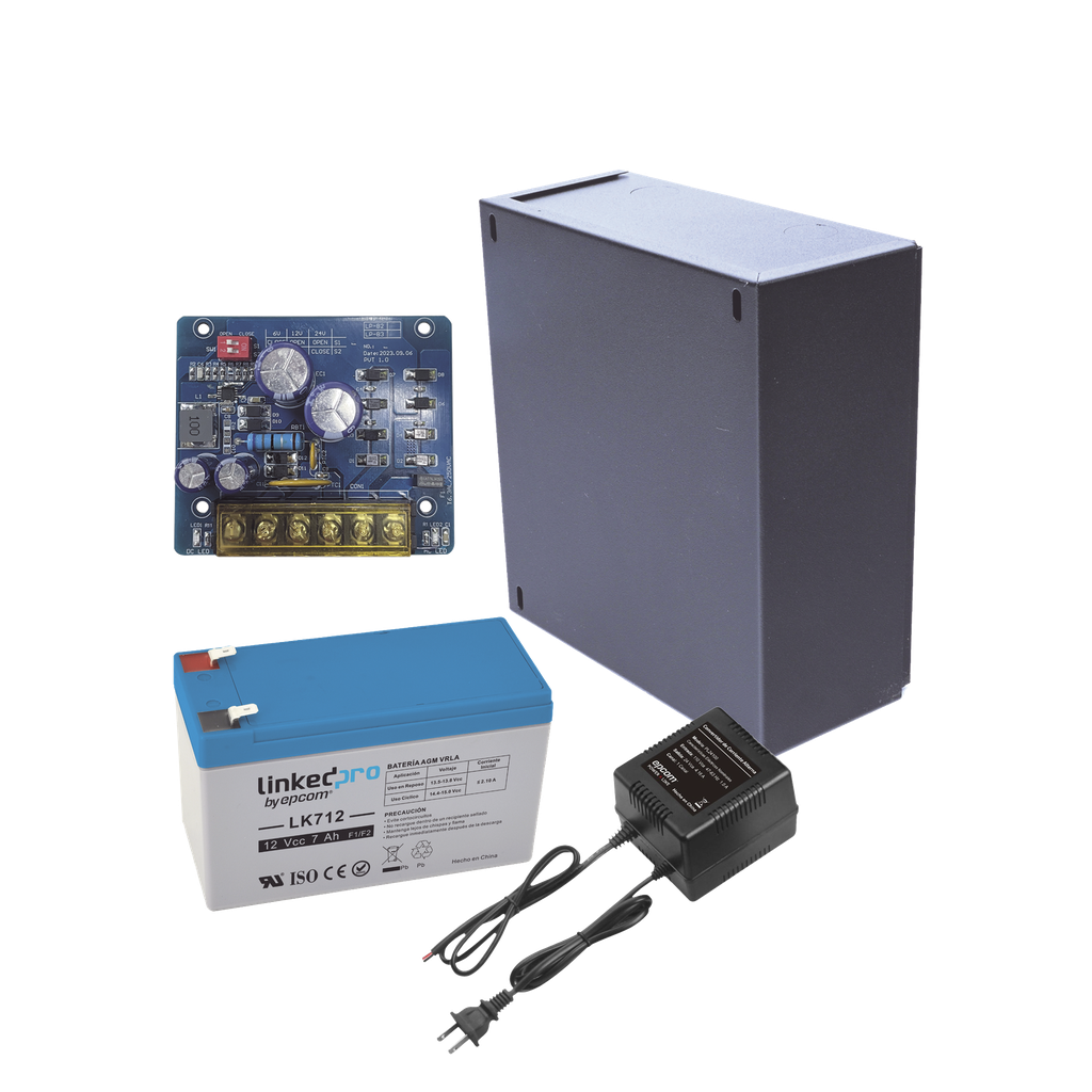 [KIT16B2LK7] Kit con fuente PLB2 con salida de 12 Vcc a 2.5 Amper, incluye transformador y batería de 12 V a 7 Amper