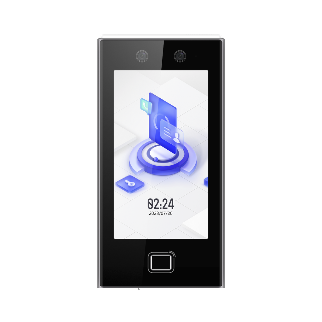 Terminal Facial Min Moe WiFi / Lector de Huellas / 6,000 Rostros y 10,000 Huellas / Pantalla 7 / Administrable en la Nube con Hik-Connect 6 / Exterior IP65 / LED Rojo/Verde Indicador de Acceso / SIP Estandar / HIK-IA