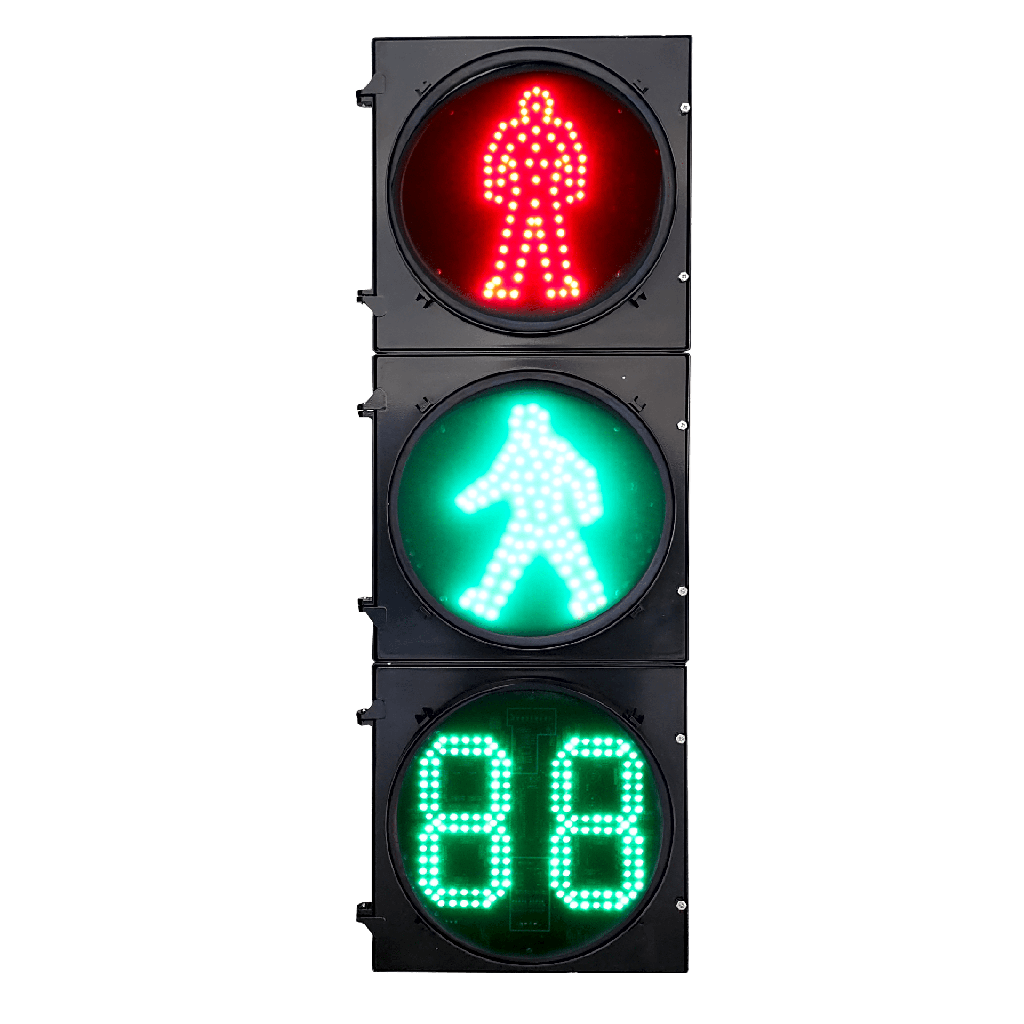 [RX300-3-3910SS-1] Semáforo Peatonal Estático RX300-3-3910SS-1 / LED de Alta Visibilidad 400 mts / Patrón Peatonal Rojo + Verde Estático + Contador 2 Dígitos / IP53 / Voltaje 176-265 VAC / Material PC+ABS / Temperatura -40°C a 80°C