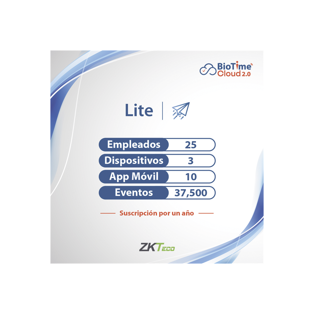 LICENCIA lite de BIOTIME CLOUD 2.0  / 25 USUARIOS / 3 DISPOSITIVOS (Licencia Anual)