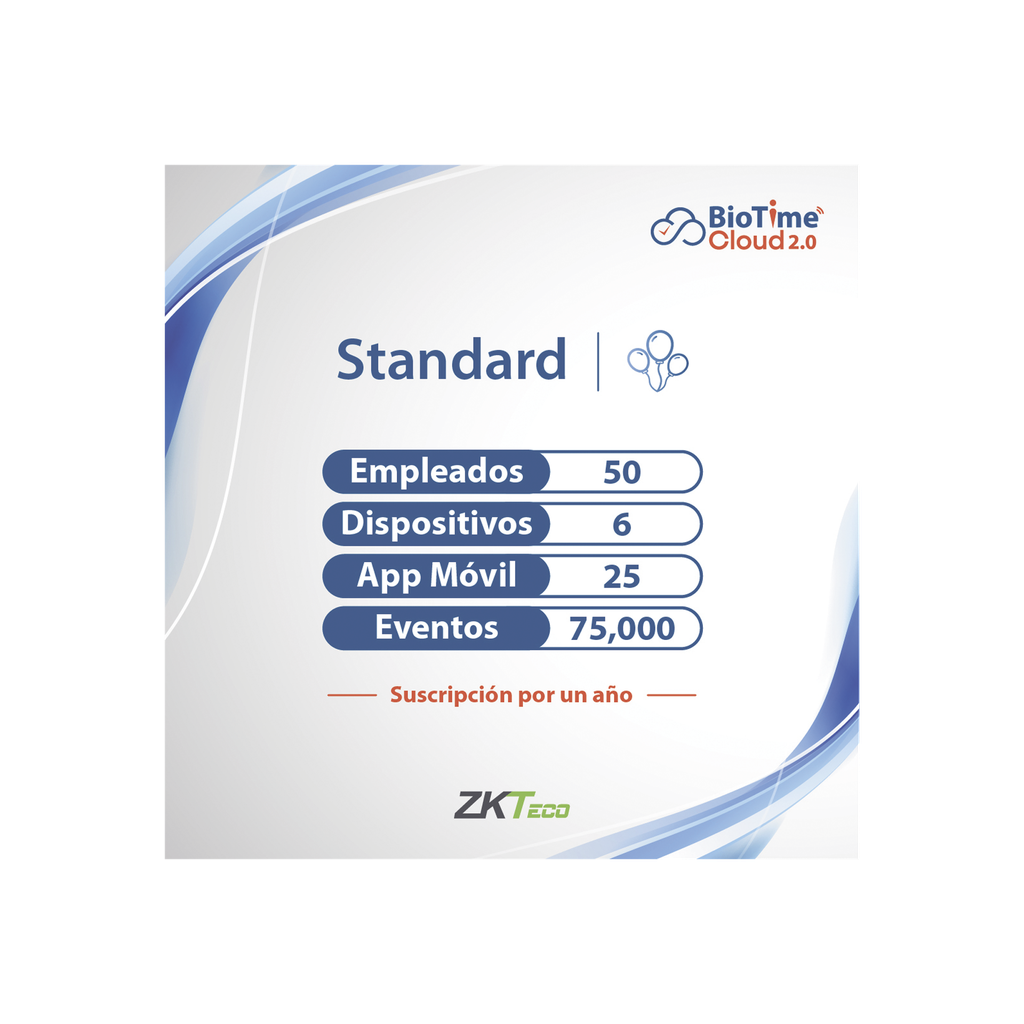 [ZKT0820132] LICENCIA STANDART BIOTIME CLOUD 2.0  / 50 USUARIOS / 6 DISPOSITIVOS (Licencia Anual)