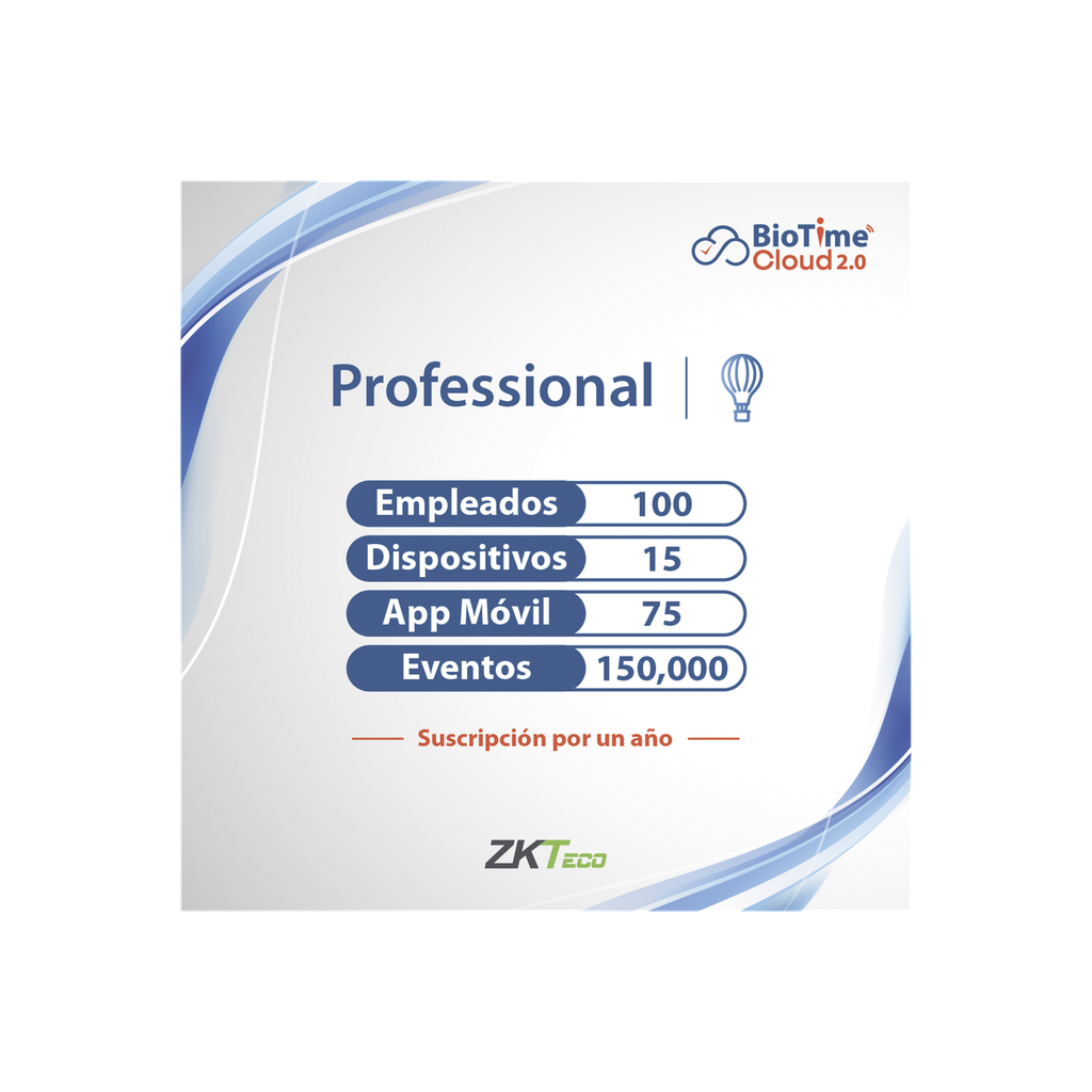 LICENCIA PROFESSIONAL BIOTIME CLOUD 2.0  / 100 USUARIOS / 15 DISPOSITIVOS (Licencia Anual)