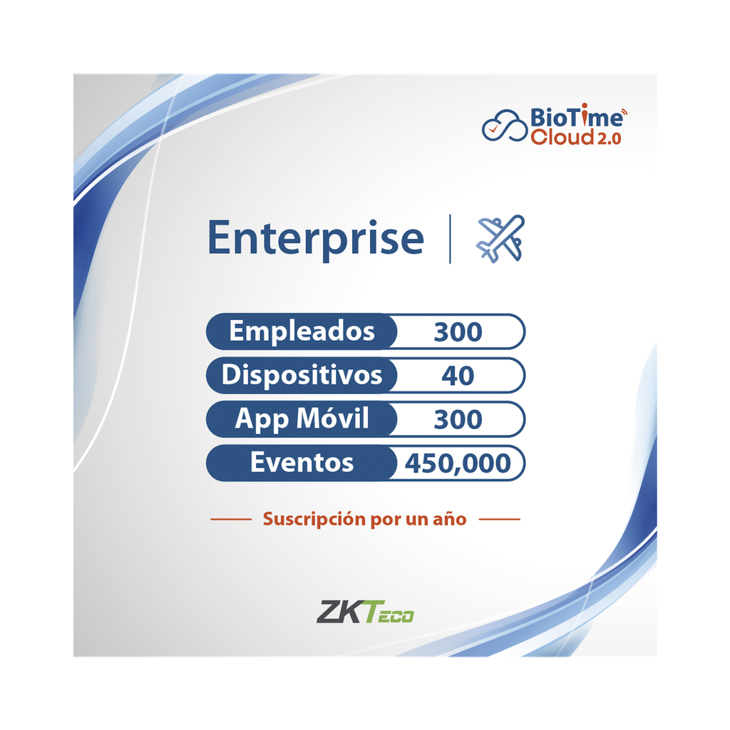 [ZKT0820134] LICENCIA ENTERPRISE BIOTIME CLOUD 2.0  / 300 USUARIOS / 40 DISPOSITIVOS (Licencia Anual)