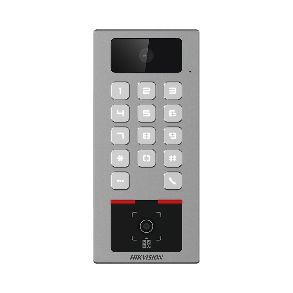 [DS-K1T502DBWX-CQR] Teclado con Lector Físico de QRs para Exterior Antivandálico IP65 & IK09 con función de Videoportero Multiapartamento / Tarjeta, Código QR, PIN o App HikConnect  / Cámara 2 MP compatible con NVRs / Soporta b