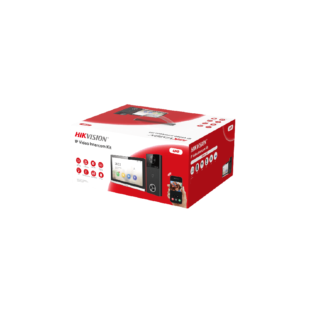 Kit de Videoportero IP 4MP Hikvision / Resolución 4K / Ángulo de Visión 150° / Control de 2 Cerraduras / Desbloqueo por Tarjeta-Bluetooth-HikConnect / PoE / WiFi 6 / IP65 Exterior / Detección de Sonidos Inteligente