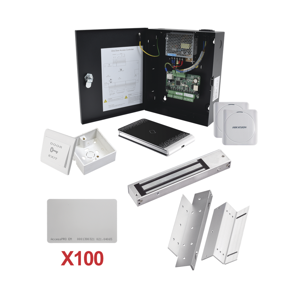 [KIT-TARJETA-01] Kit de Control de Accesocon TARJETA para 1 Puerta con lector de Entrada y Salida  / TODO INCLUIDO / Software IVMS4200 incluido