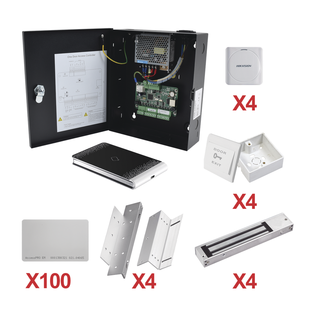 [KIT-TARJETA-04] Kit de Control de Accesocon TARJETA para 4 Puertas  / TODO INCLUIDO / Software IVMS4200 incluido