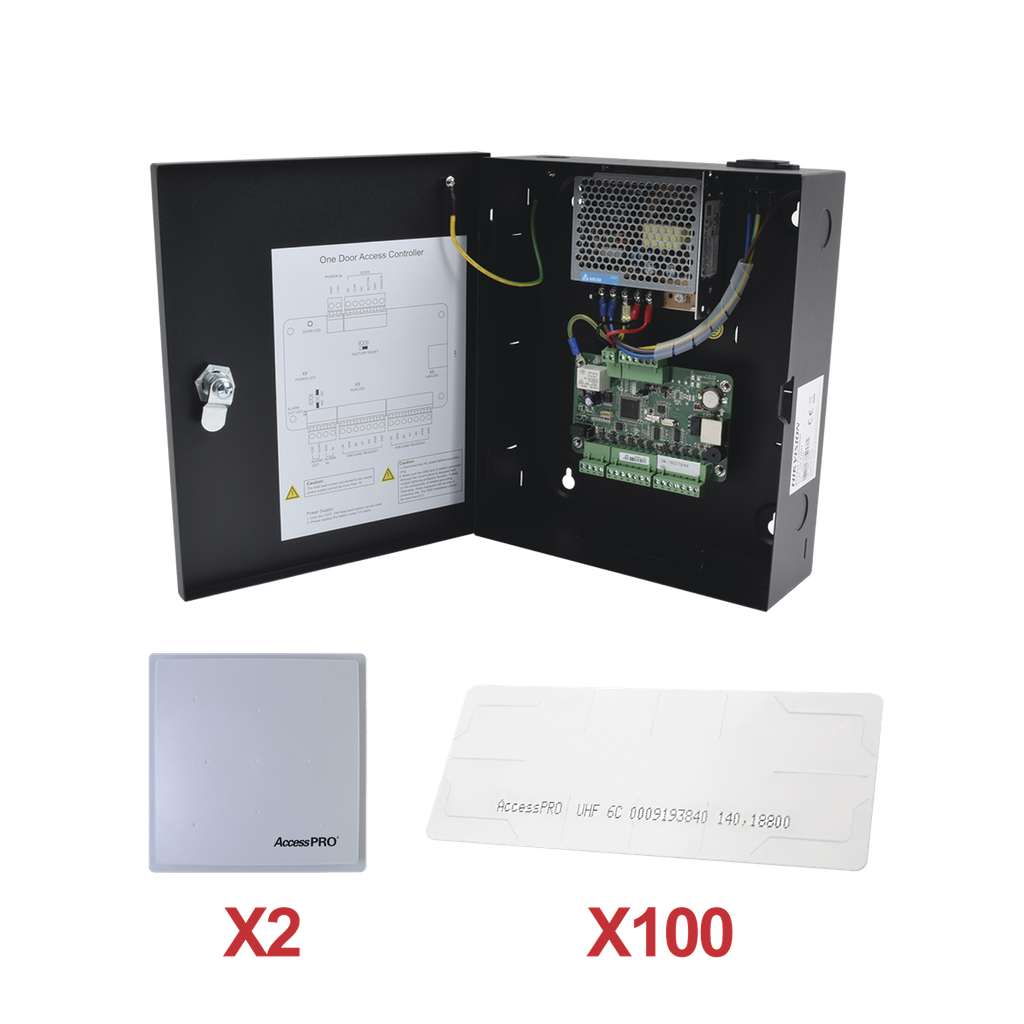 [KIT-UHFSTICKER-02] Kit para automatizar 2 ACCESOS VEHICULARES con STICKERS en Parabrisas de vehiculos / Incluye Panel, 2 lectores y 100 stickers / Software IVMS4200 incluido