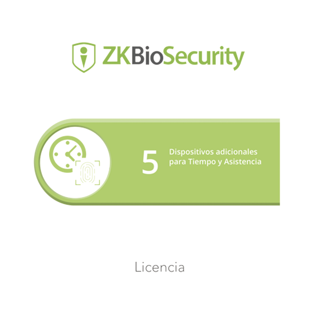 [ZKBSTA5] Licencia para ZKBiosecurity permite gestionar hasta 5 dispositivos para tiempo y asistencia