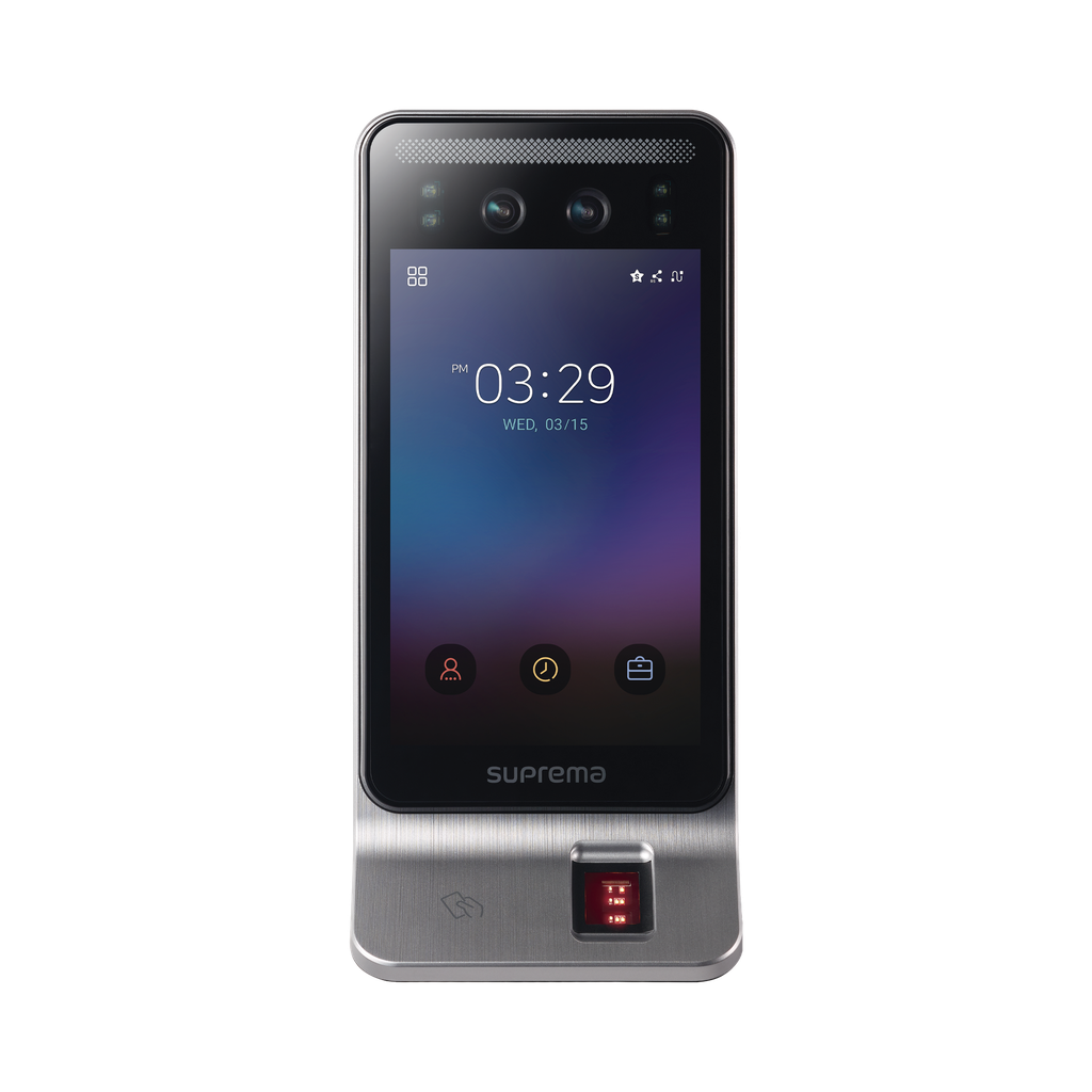 Lector Multi-tecnologia con detector de cubrebocas- Reconocimiento Facial, Huella, Tarjeta Móvil y lector de RFID(125kHz EM & 13.56 Mhz MIFARE)  Compatible con BioStar2,  Uso para Control de Accesoy Asistencia