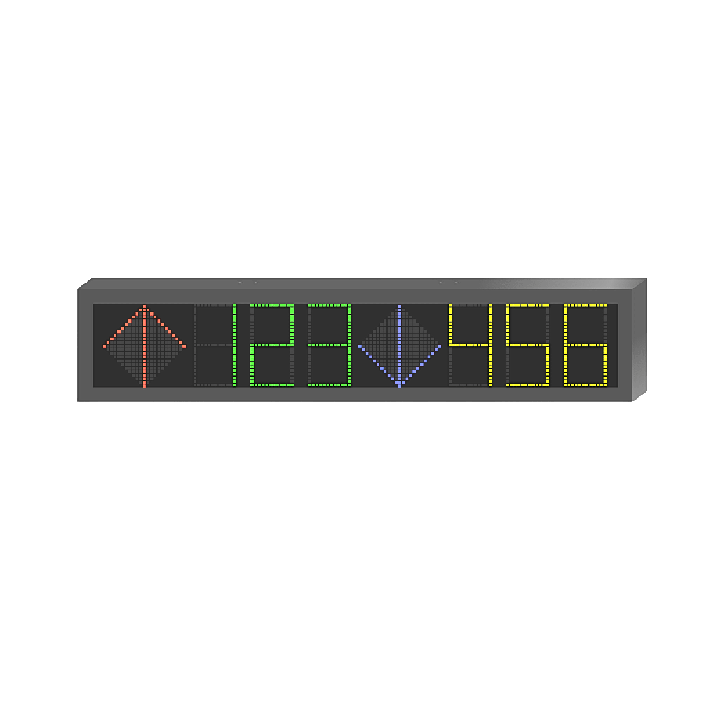 [DS-TVL121-6-5D] Panel LED de Estacionamiento Hikvision / 6 Dígitos con 2 Flechas / 7 Colores RGB / Comunicación RS485 y RJ45 / Display en Tiempo Real / Iconos Especiales / Montaje por Suspensión