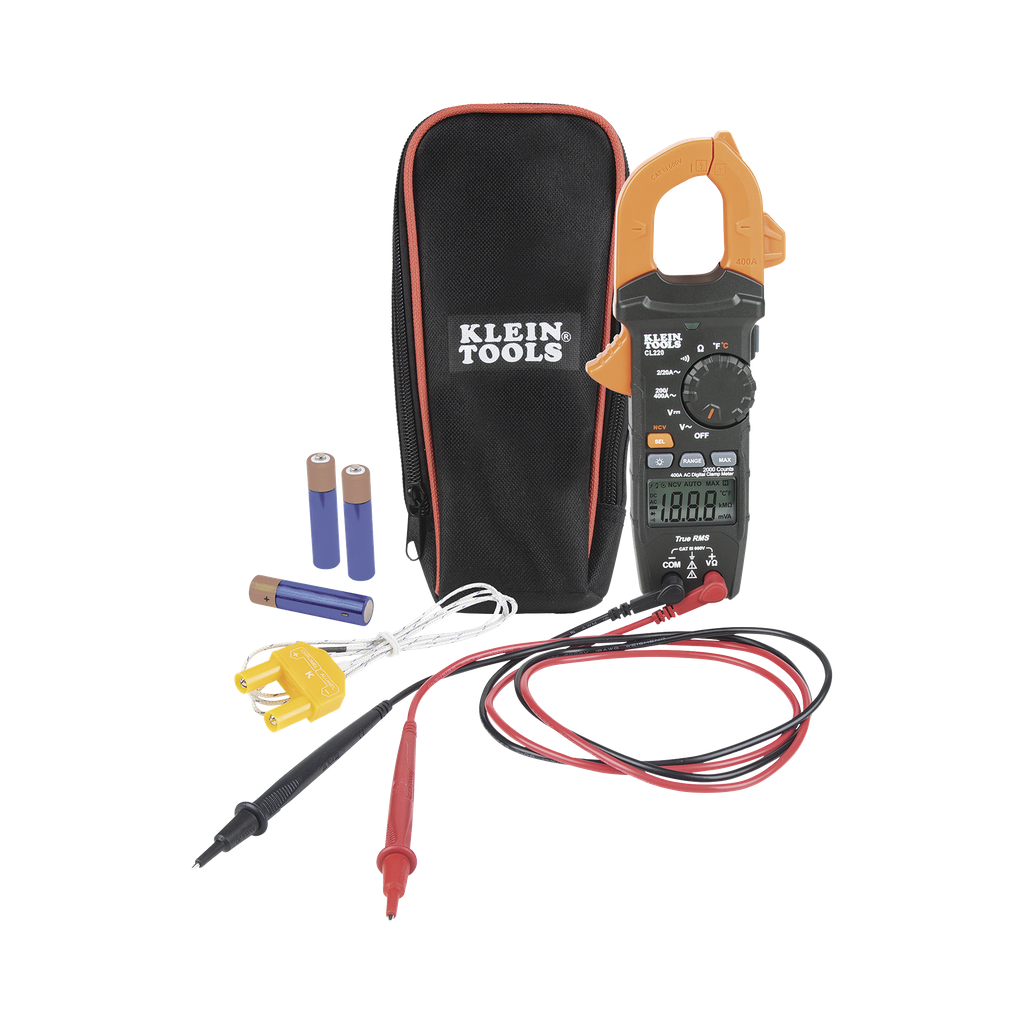 Amperímetro Digital de Gancho de Rango Automático de 400 A CA con Medidor de Temperatura.