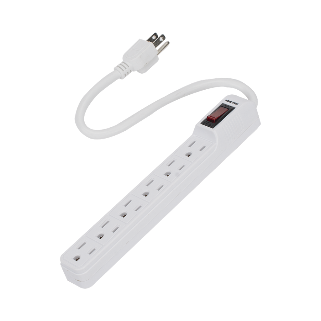 Multicontacto con cable 30 cm. 6 tomas 127 Vca línea, tierra, neutro 15 A max.