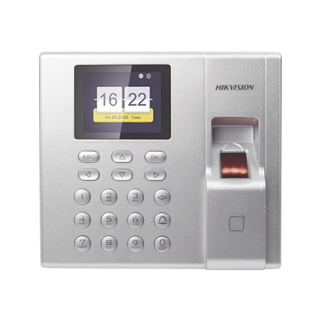 Terminal de Control de Accesoy Asistencia compatible con APP Hik-Connect (P2P) / Lectura de Huella y de Tarjetas EM / Soporta hasta 1000 Huellas / Relevador para Chapa / Software iVMS4200