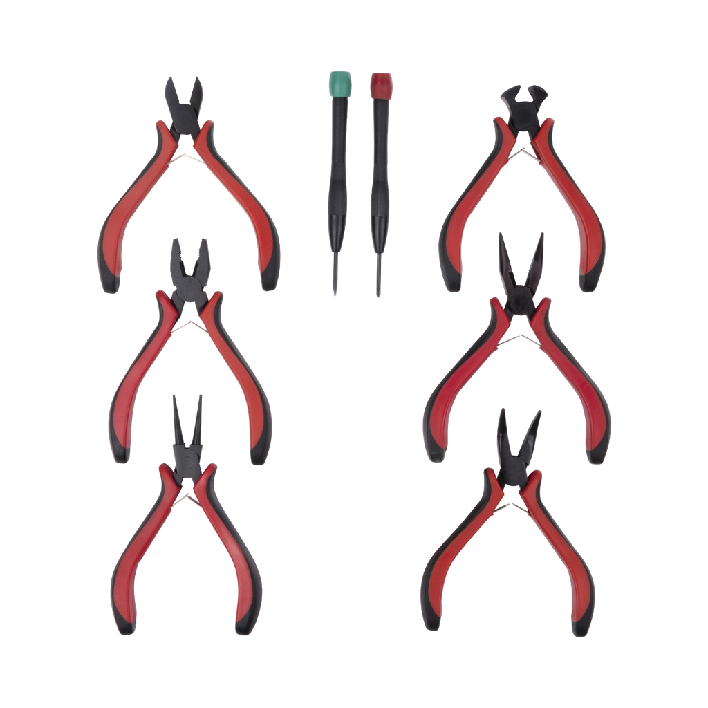 Juego de Herramientas con 6 Pinzas Eléctricas de 4.5 + 2 Desarmadores de Precisión (Plano y Cruz).